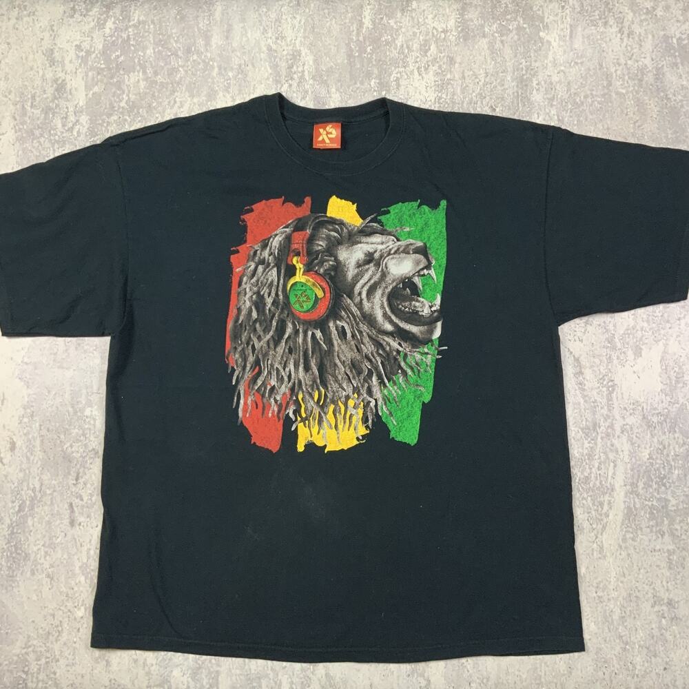 Vintage Exact Science T-Shirt Mens 2XL Black Rasta Lion Y2K Reggae Journeys Tee